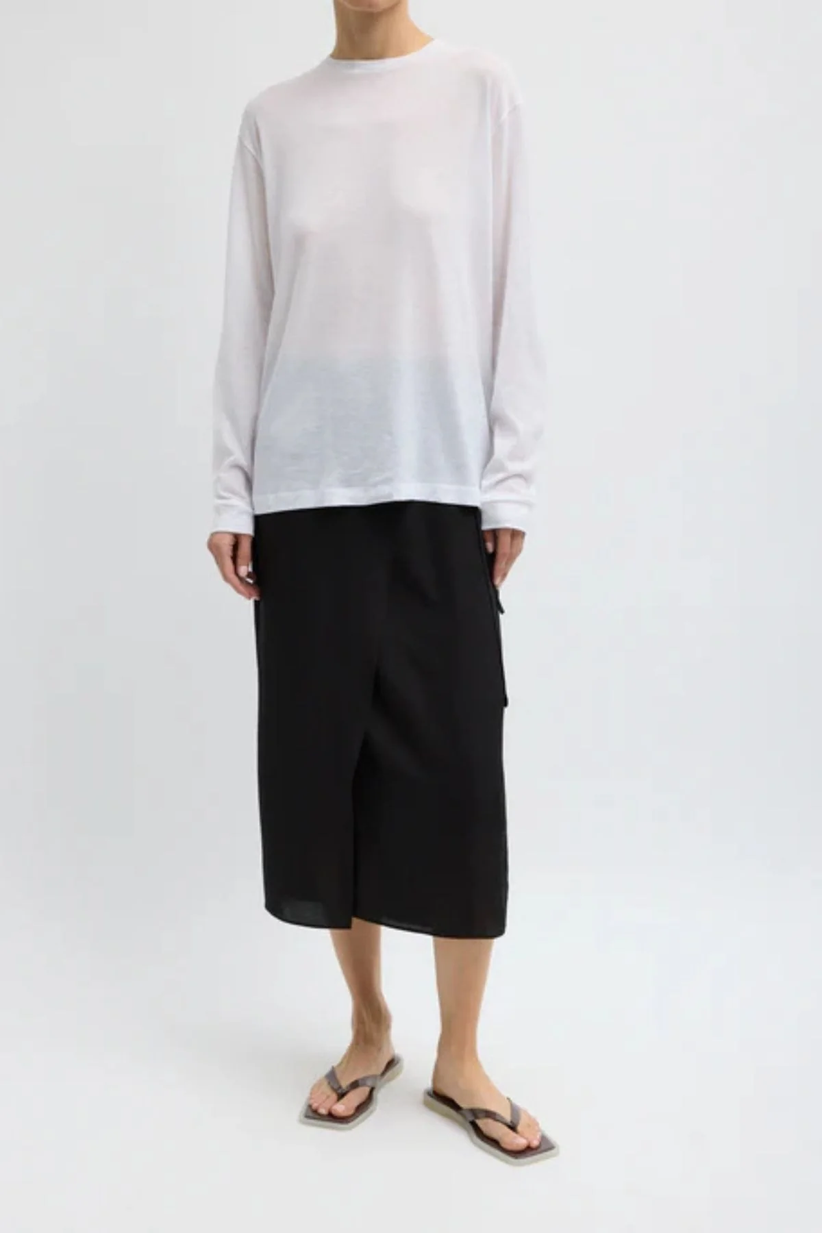 Tibi Sheer Crepe Knit Unisex LS Tee - White