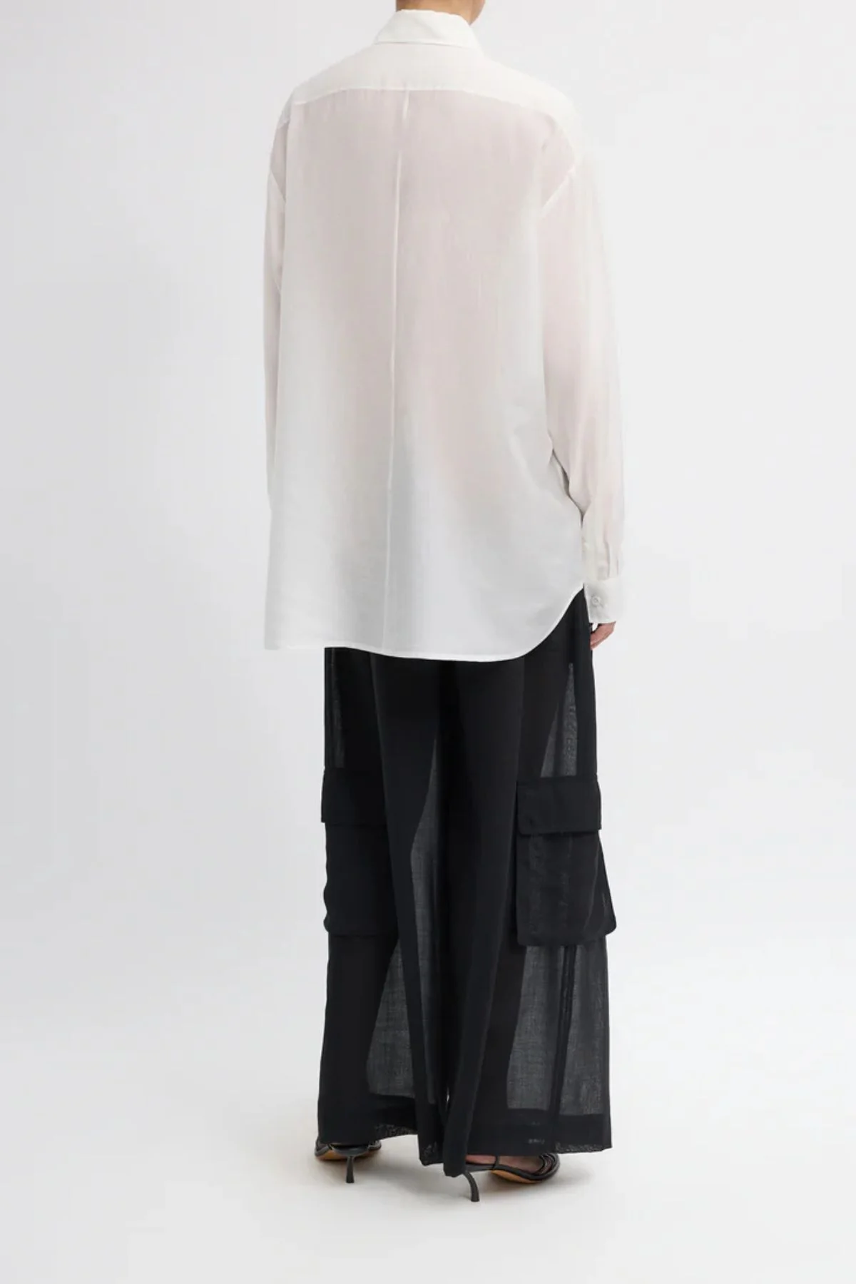 Tibi Silk Voile Easy Pintucked Shirt - Ivory - Image 3