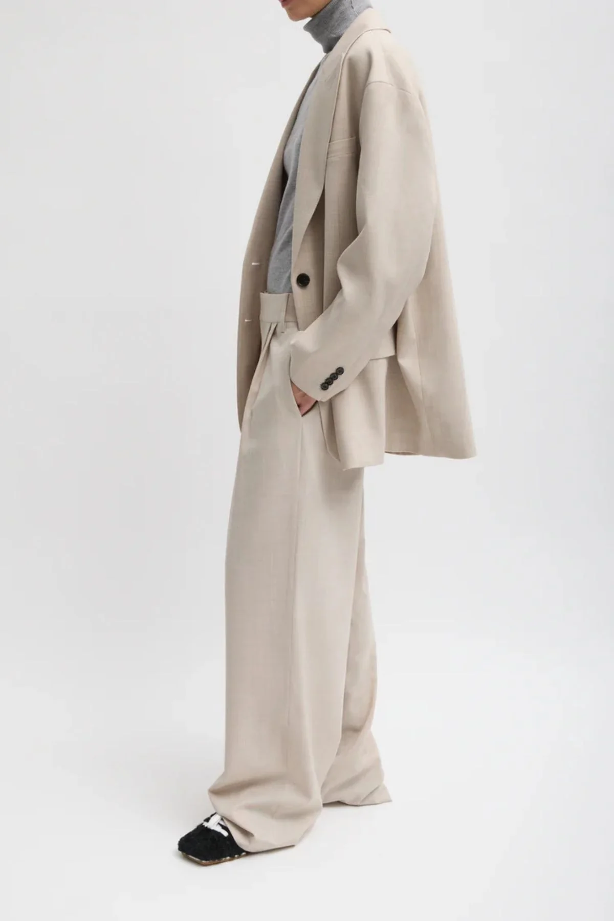 Tibi Tropical Wool Liam Blazer - Oatmeal Melange - Image 3
