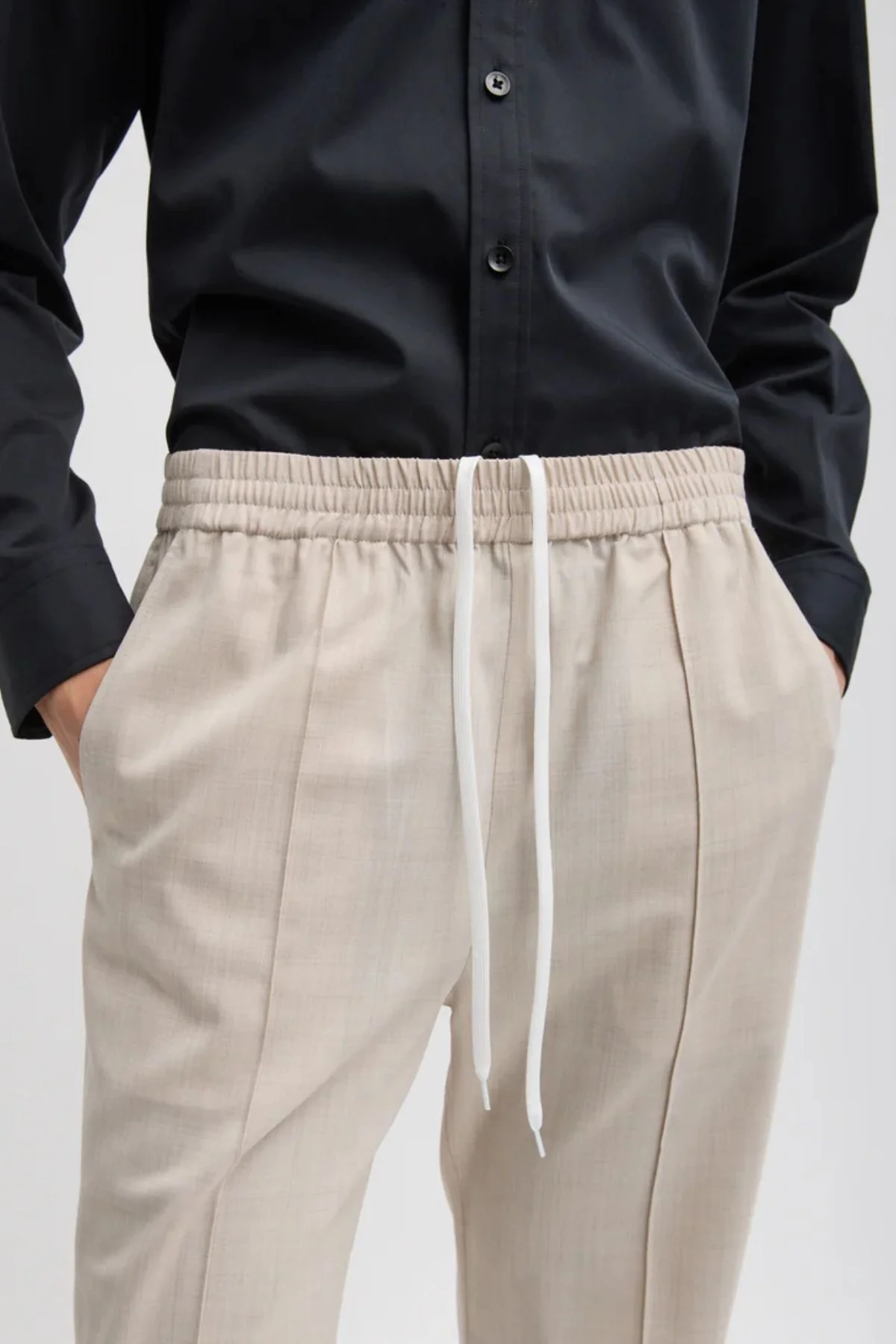 Tibi Tropical Wool Scottie Jogger - Oatmeal Melange - Image 2