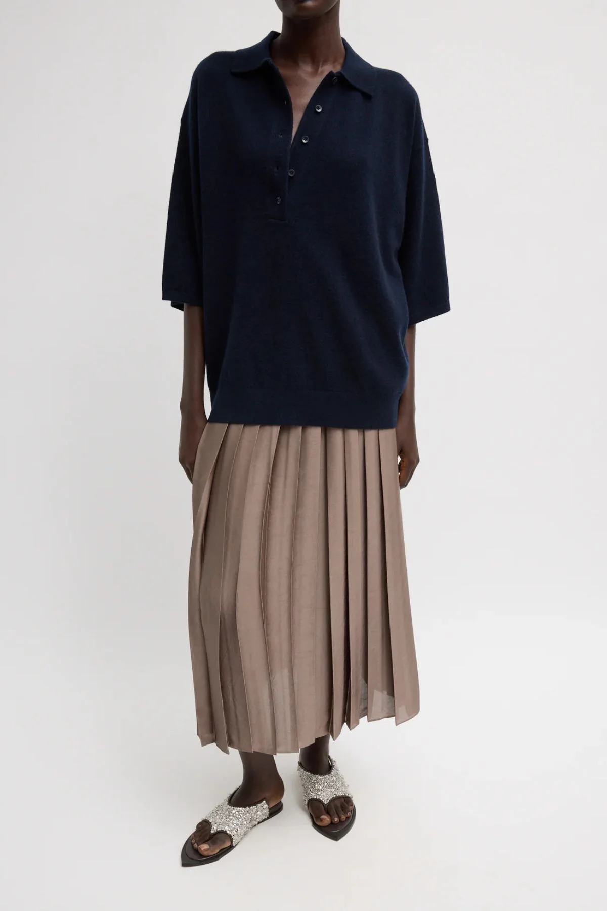 Tibi Washable Cashmere Easy T Polo - Navy