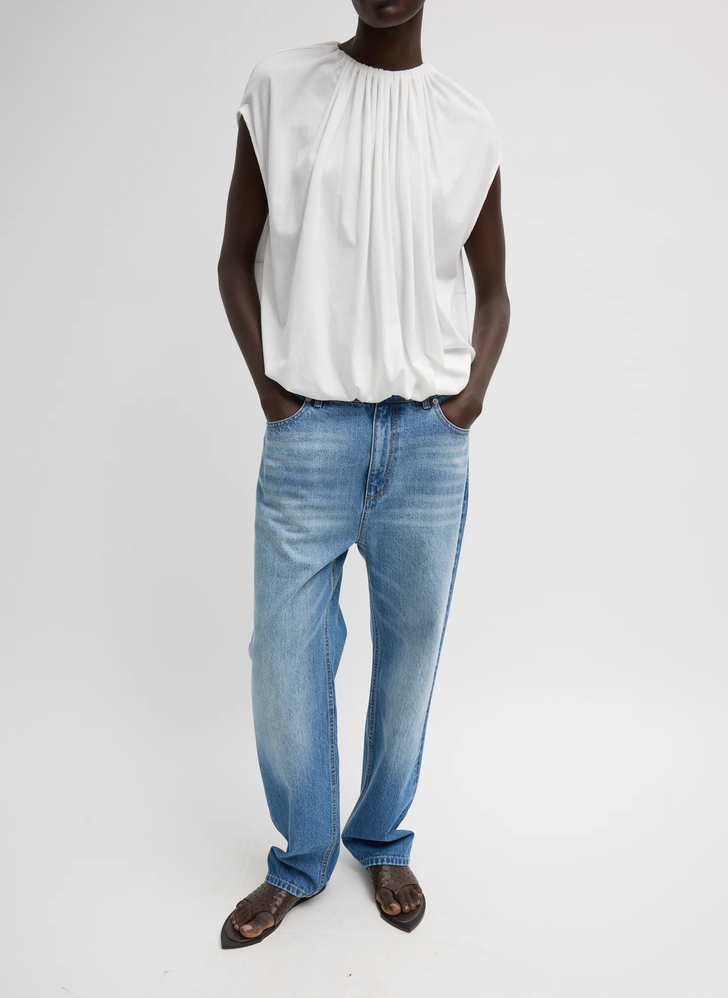 Tibi Shirred Neck Top - White