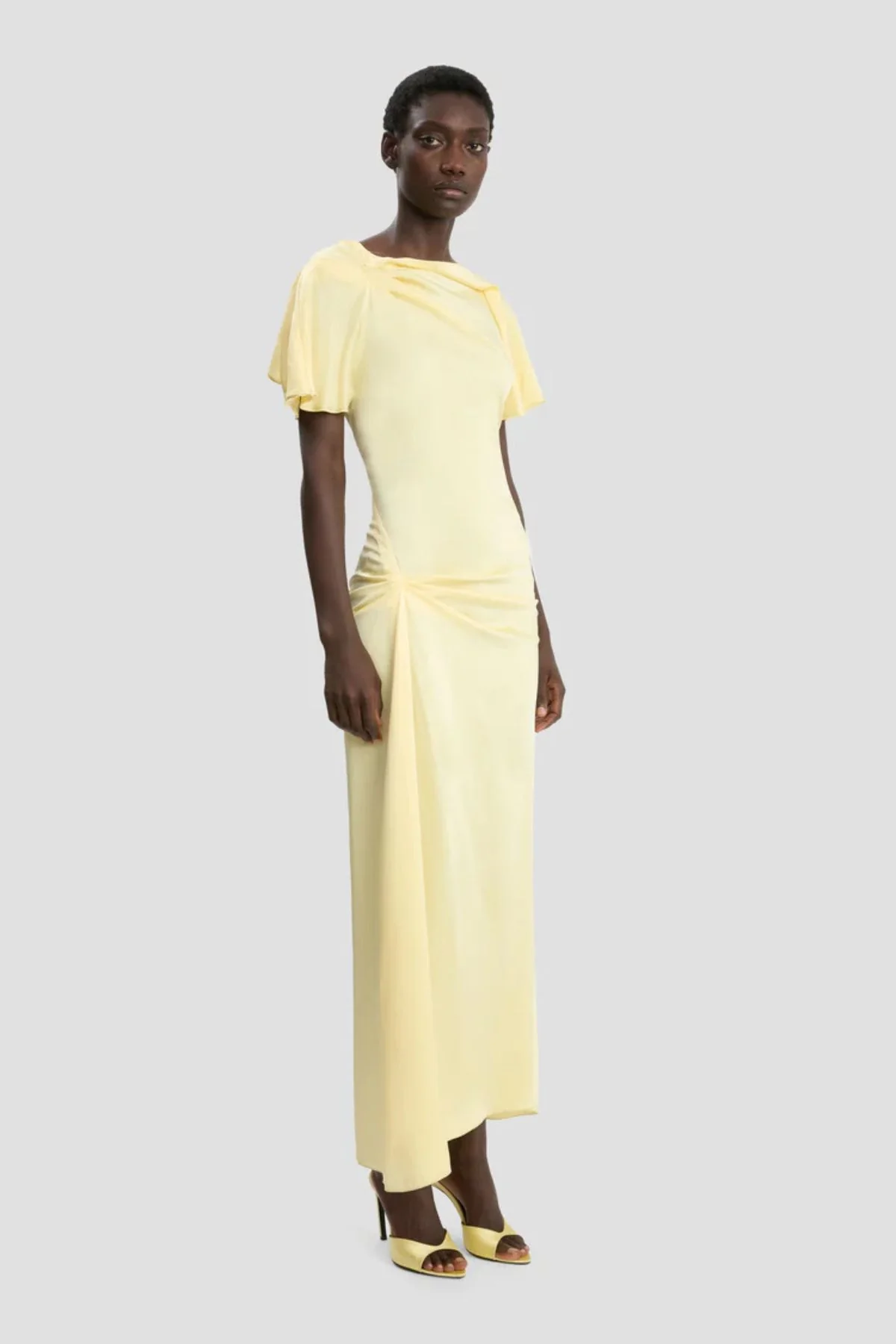 Victoria Beckham Draped Cap Sleeve Dress - Daffodil Yellow - Image 3