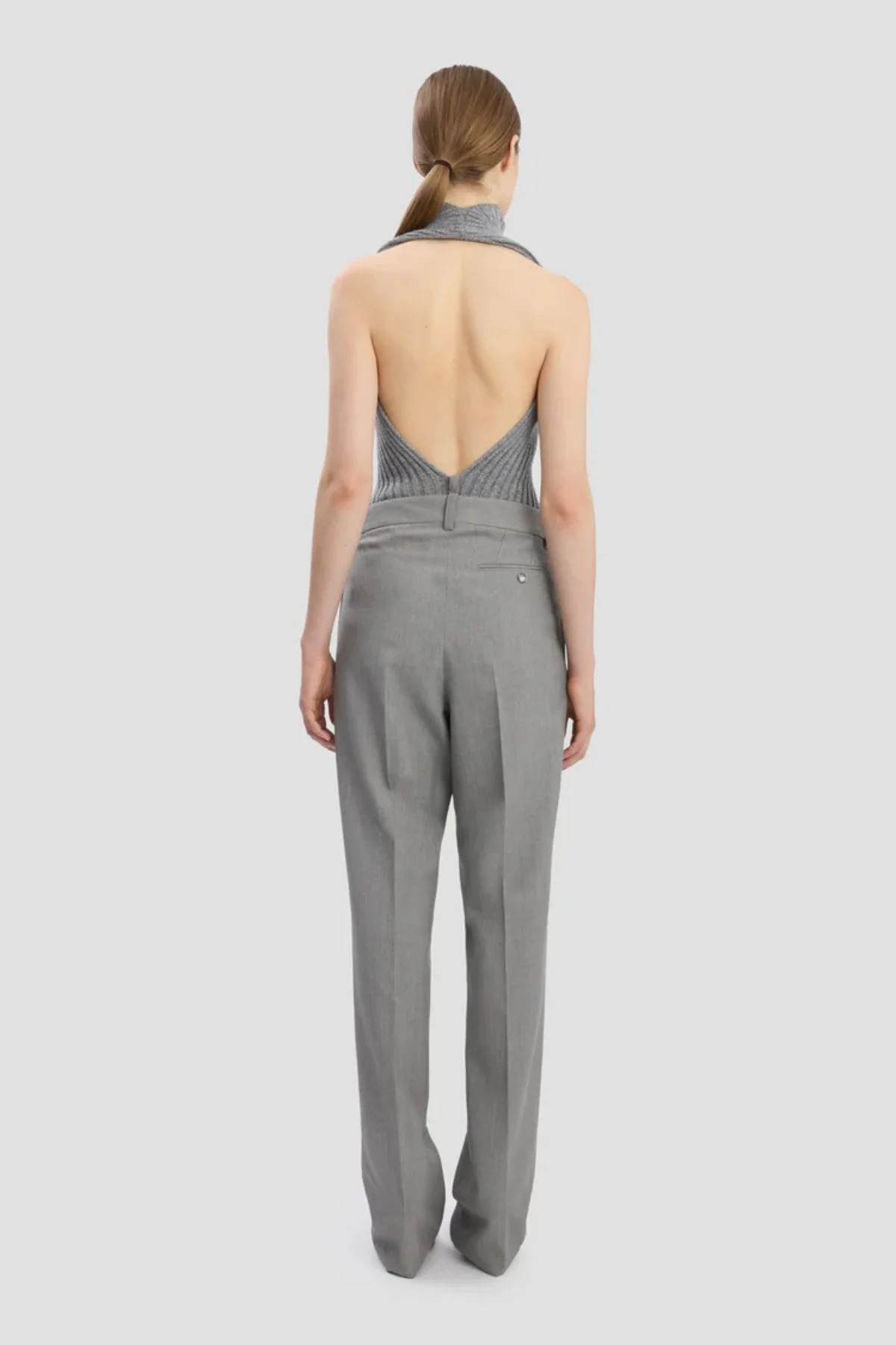 Victoria Beckham Drop Waist Straight Leg Trouser - Light Grey Melange - Image 2