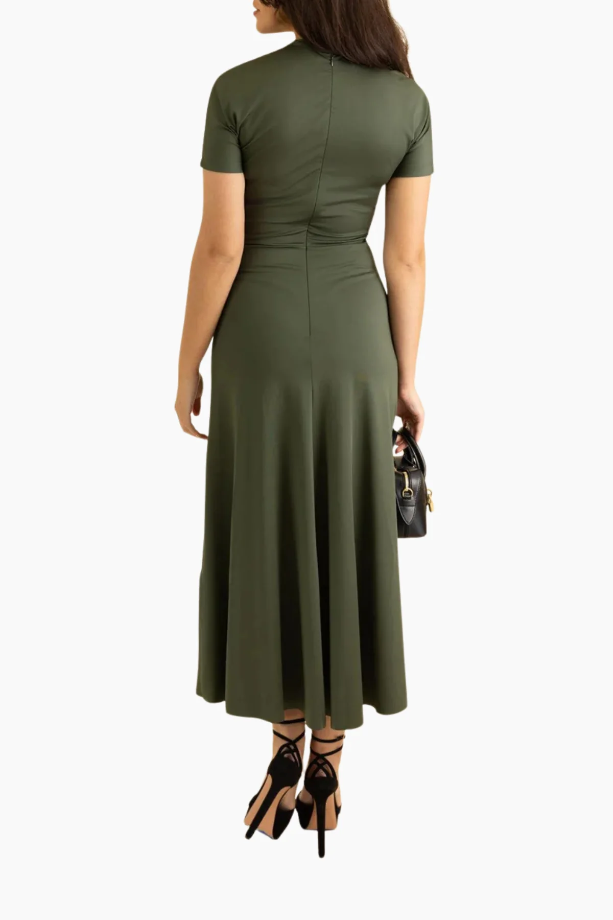 Victoria Beckham Gathered Waist T-Shirt Midi Dress - Oregano - Image 4