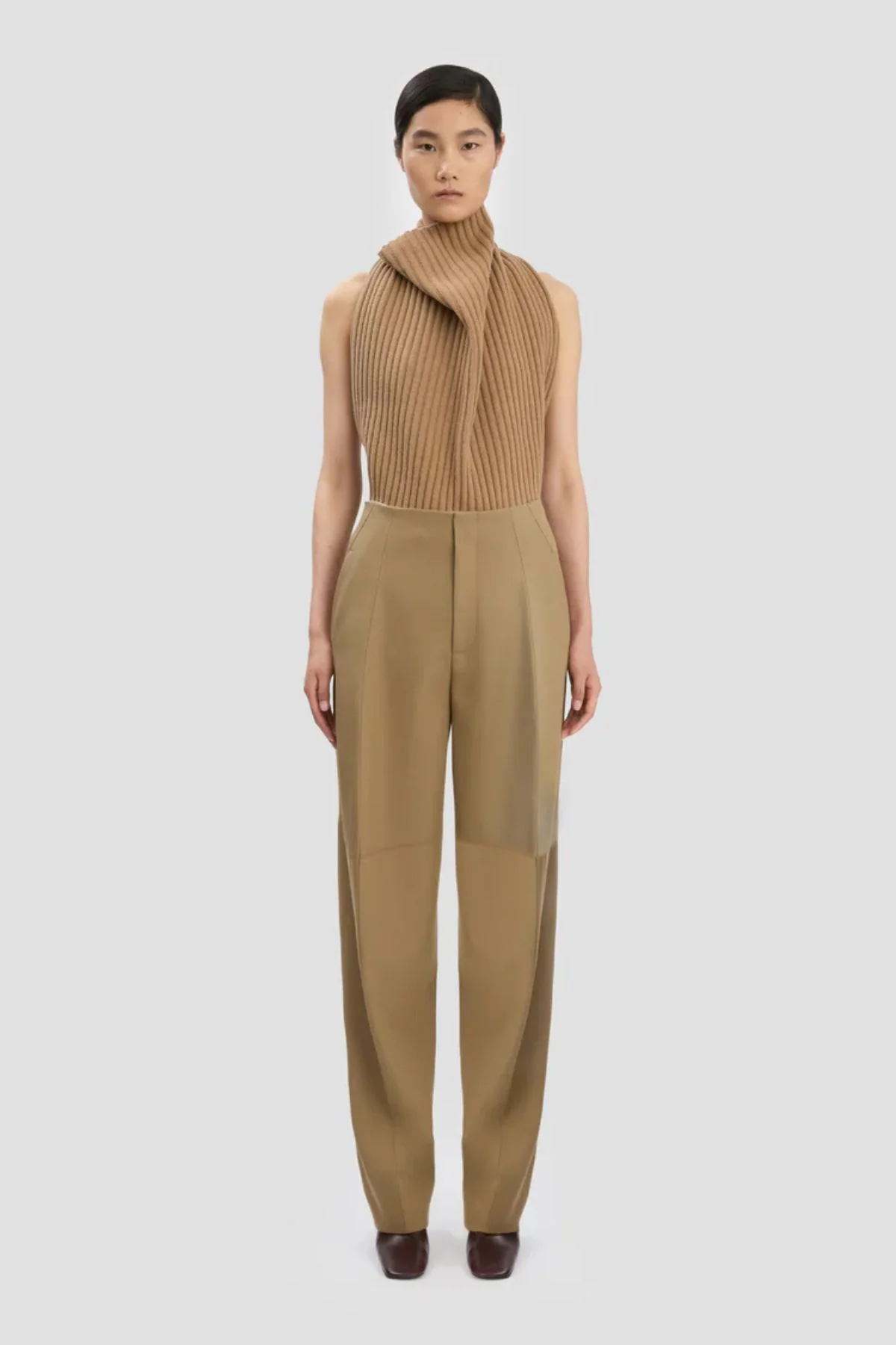 Victoria Beckham Sculptural Leg Trouser - Dark Camel - Image 2