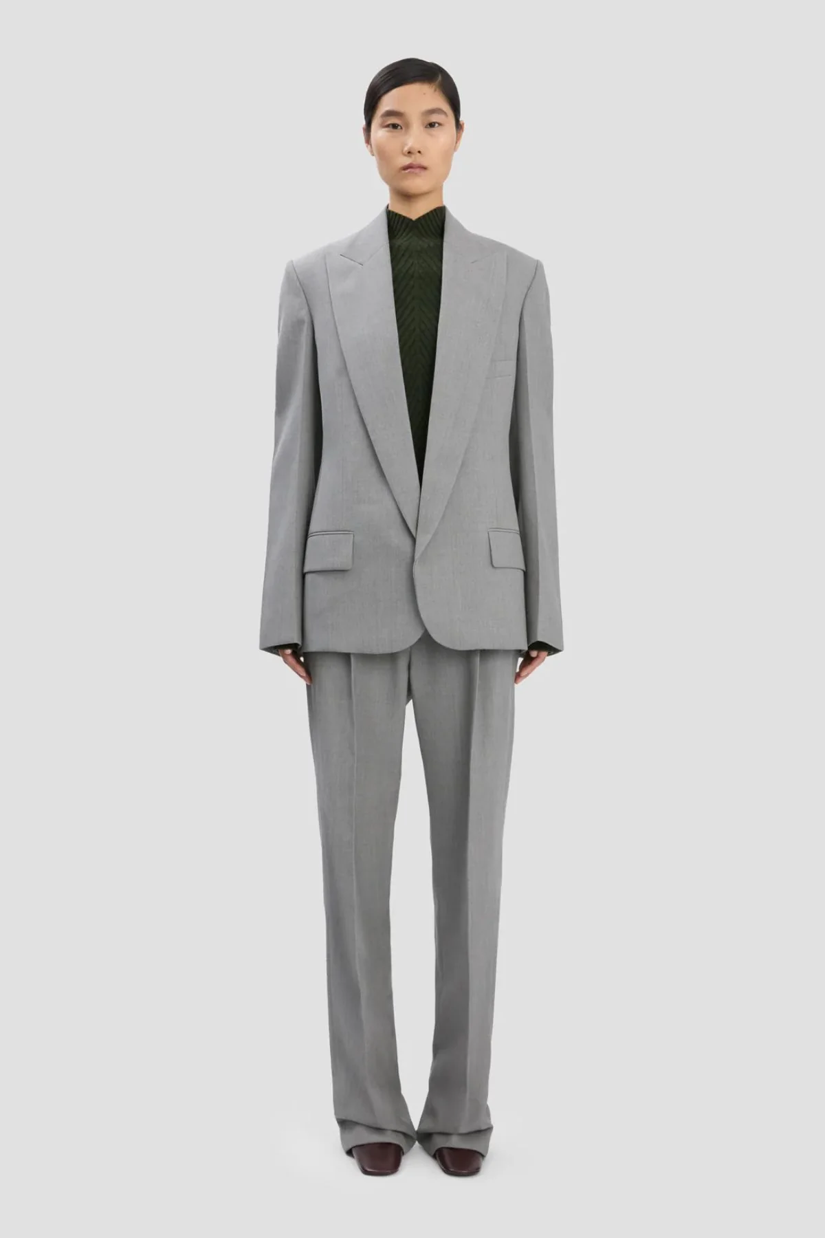 Victoria Beckham Sculptural Sleeve Blazer - Light Grey Melange - Image 2