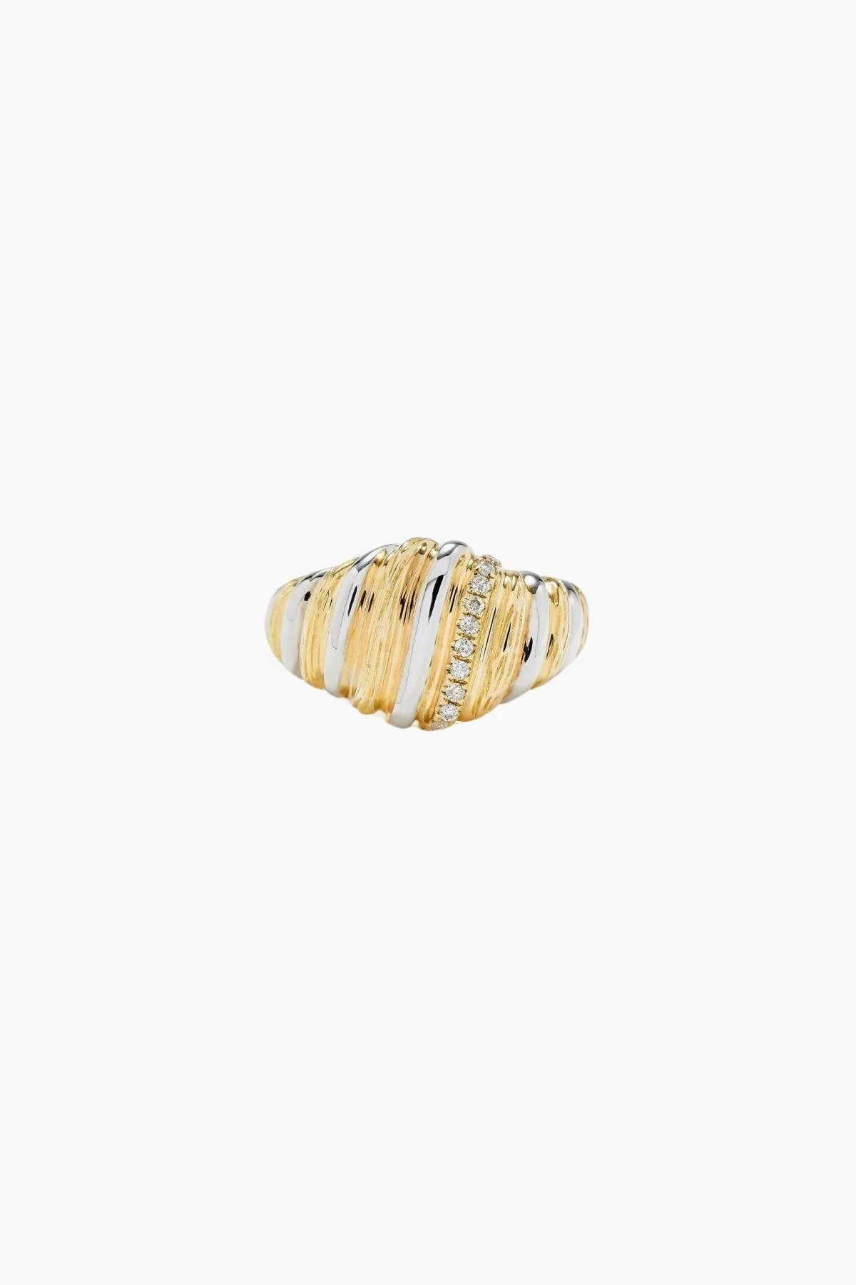 Yvonne Léon Chevalière Gaufrette Diamond Ring - Yellow/ White Gold