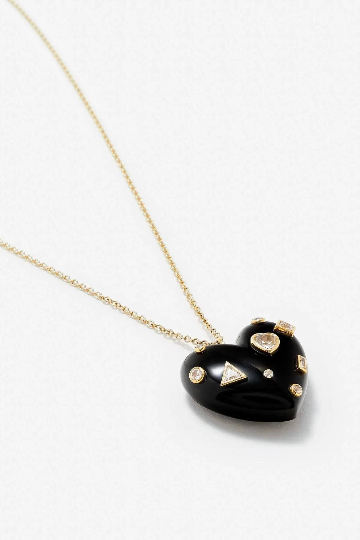 Yvonne Léon Confetti Heart Onyx Necklace - Yellow Gold - Image 2