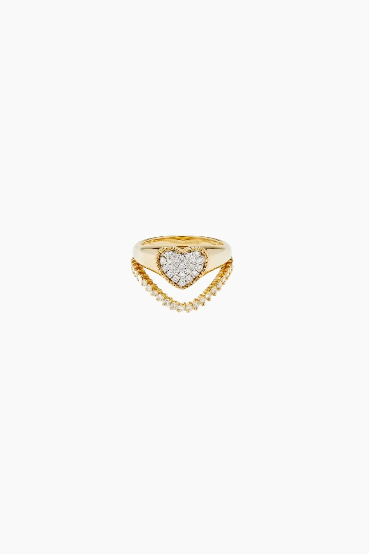 Yvonne Léon Mini Set Chevalière Heart Diamond & Wave Ring - Yellow Gold