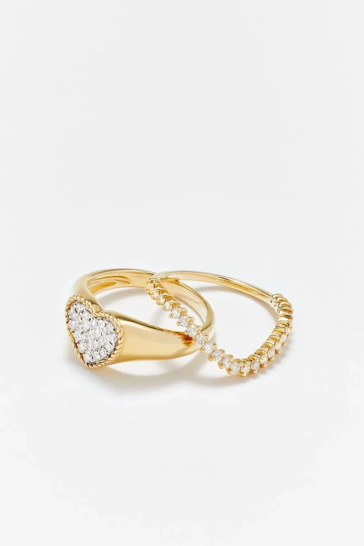 Yvonne Léon Mini Set Chevalière Heart Diamond & Wave Ring - Yellow Gold - Image 2